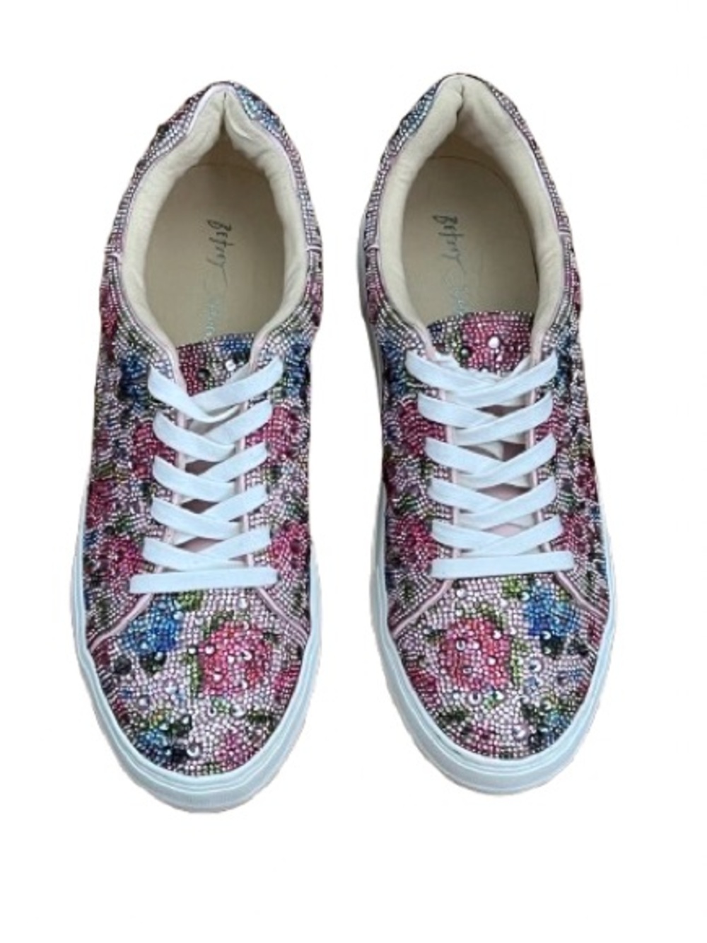 Betsy Johnson Sidny Floral Multi-Color Rhinestones Lace-Up Sneaker Sz 9.5